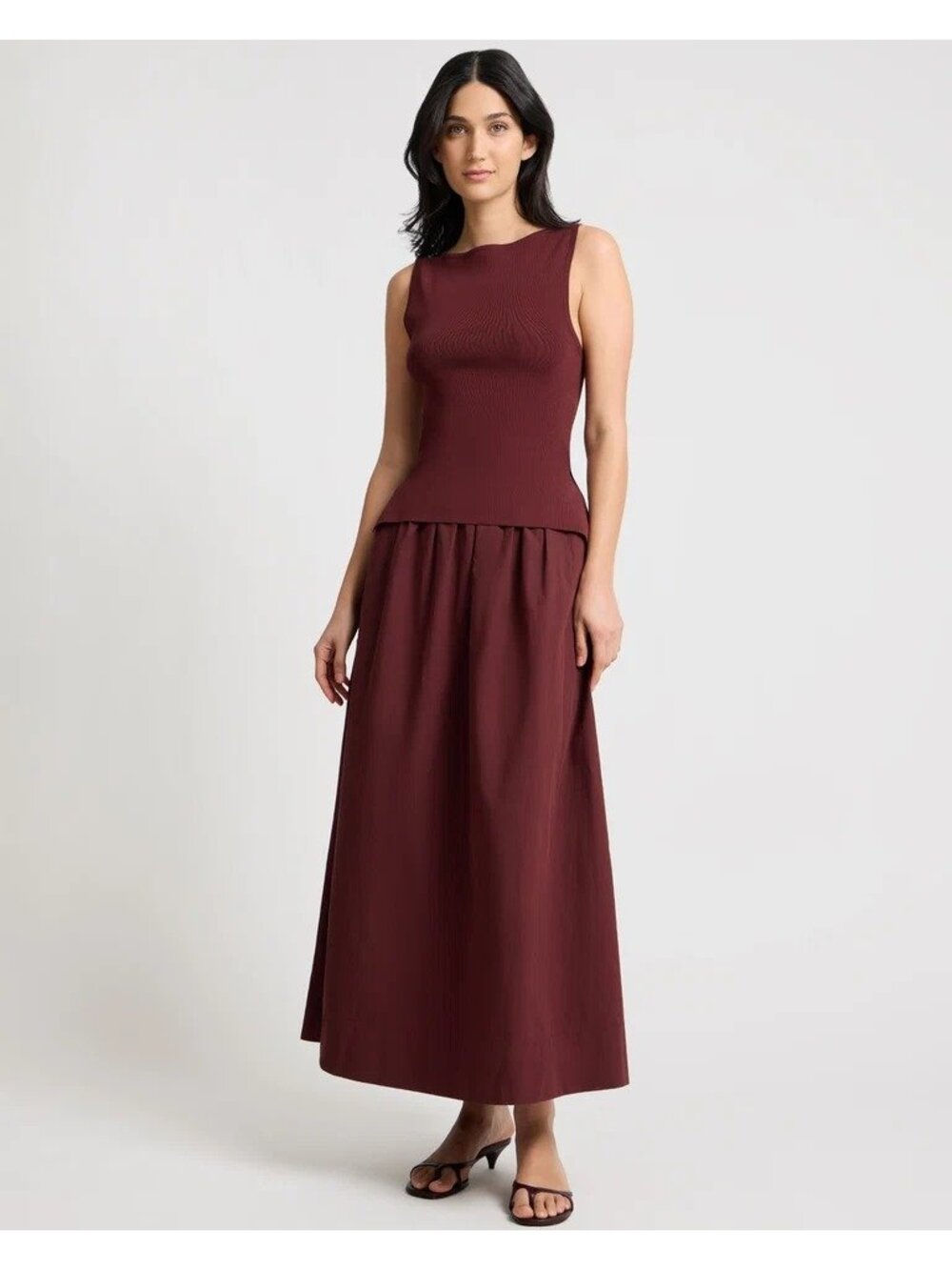ONIA Boatneck Mix Media Dress Dark Cherry Size Small NWT